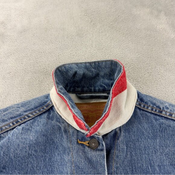 Levi's x Hudson's Bay Women's Sz S Reversible Blanket Lined Stripes Denim Jacket - Picture 3 of 15